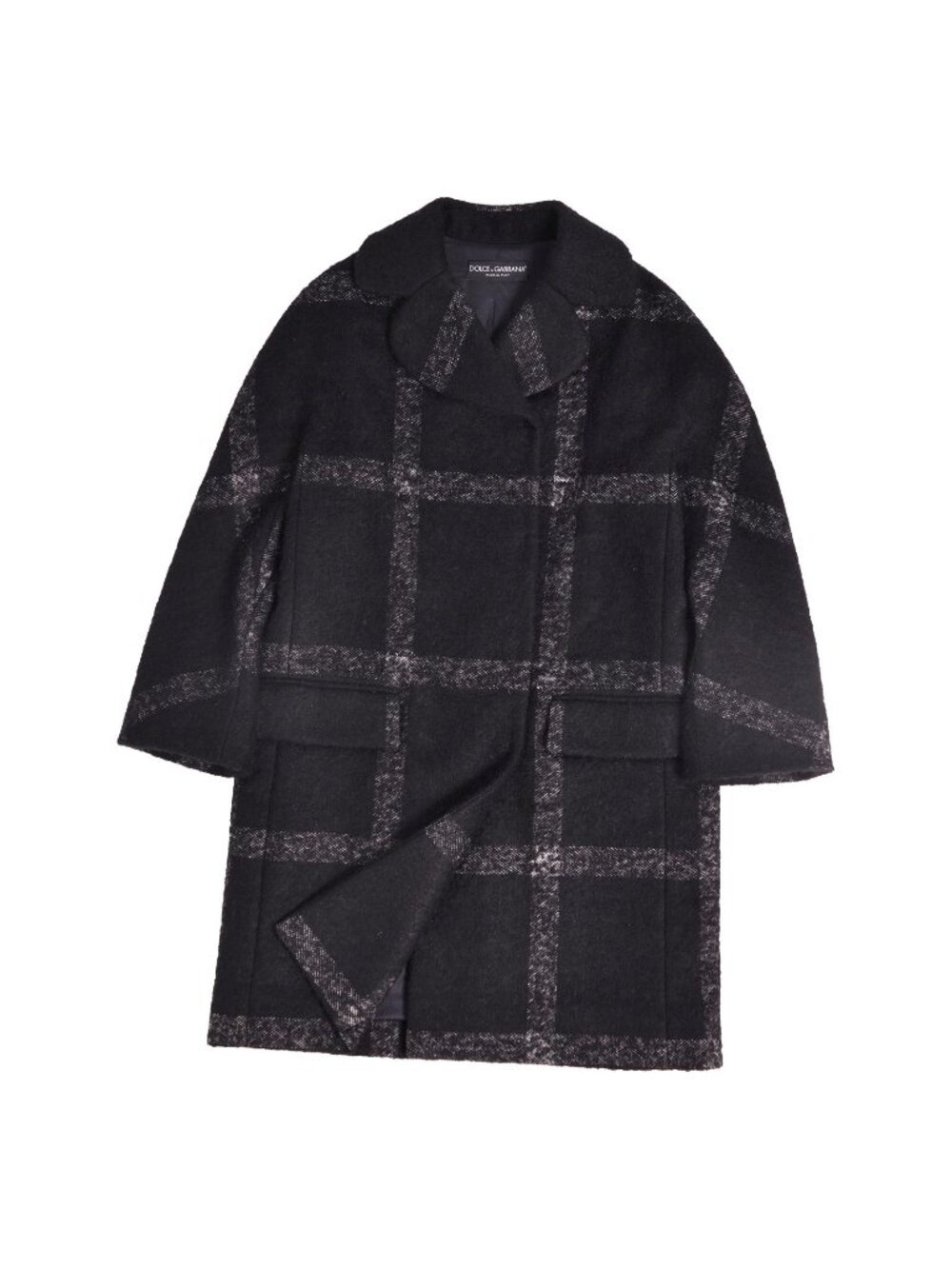 Dolce & Gabbana Coat Long Check Wool Alpaca Black 36